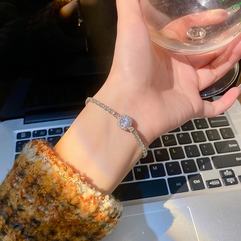 Exquisite Full Zircon Bracelet For Women, Light Luxury Niche Design, Square Zircon Bangle, Gift For  & Best Sisters Jewelry