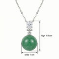 925 Sterling Silver Elegant Green Jade Sphere and Oval Diamond Silver Pendant Necklace