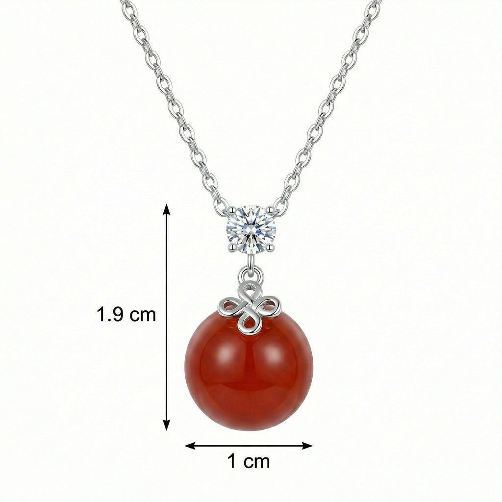 925 Sterling Silver Elegant Sterling Silver Pendant Necklace Featuring a Vibrant Red Agate and Sparkling Diamond Accent