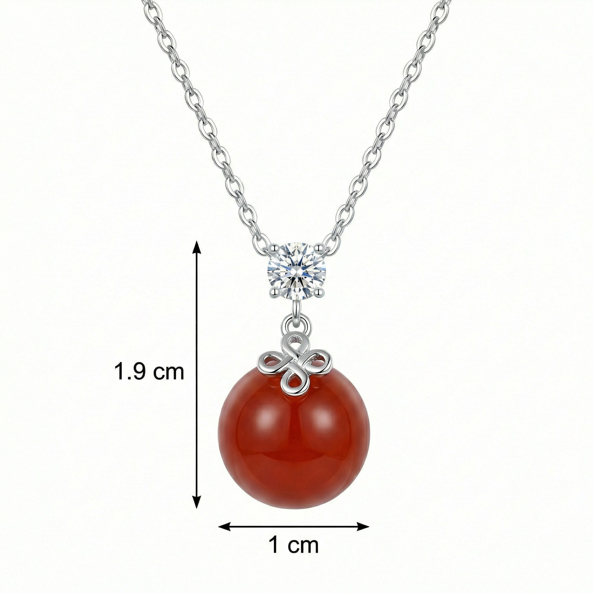 925 Sterling Silver Elegant Sterling Silver Pendant Necklace Featuring a Vibrant Red Agate and Sparkling Diamond Accent
