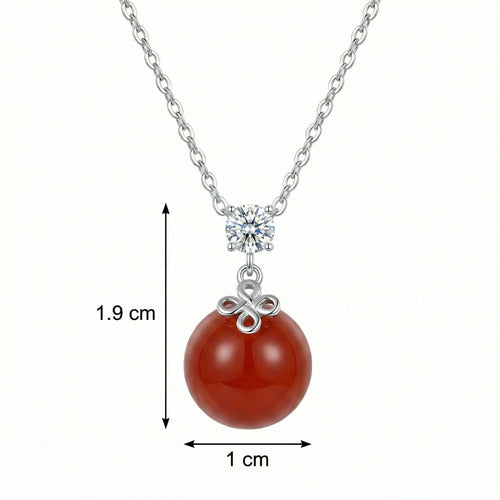 925 Sterling Silver Elegant Sterling Silver Pendant Necklace Featuring a Vibrant Red Agate and Sparkling Diamond Accent