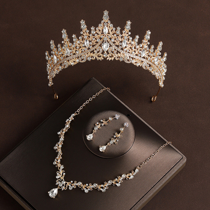 Crown Headdress Necklace Earrings Champagne Gold Vintage